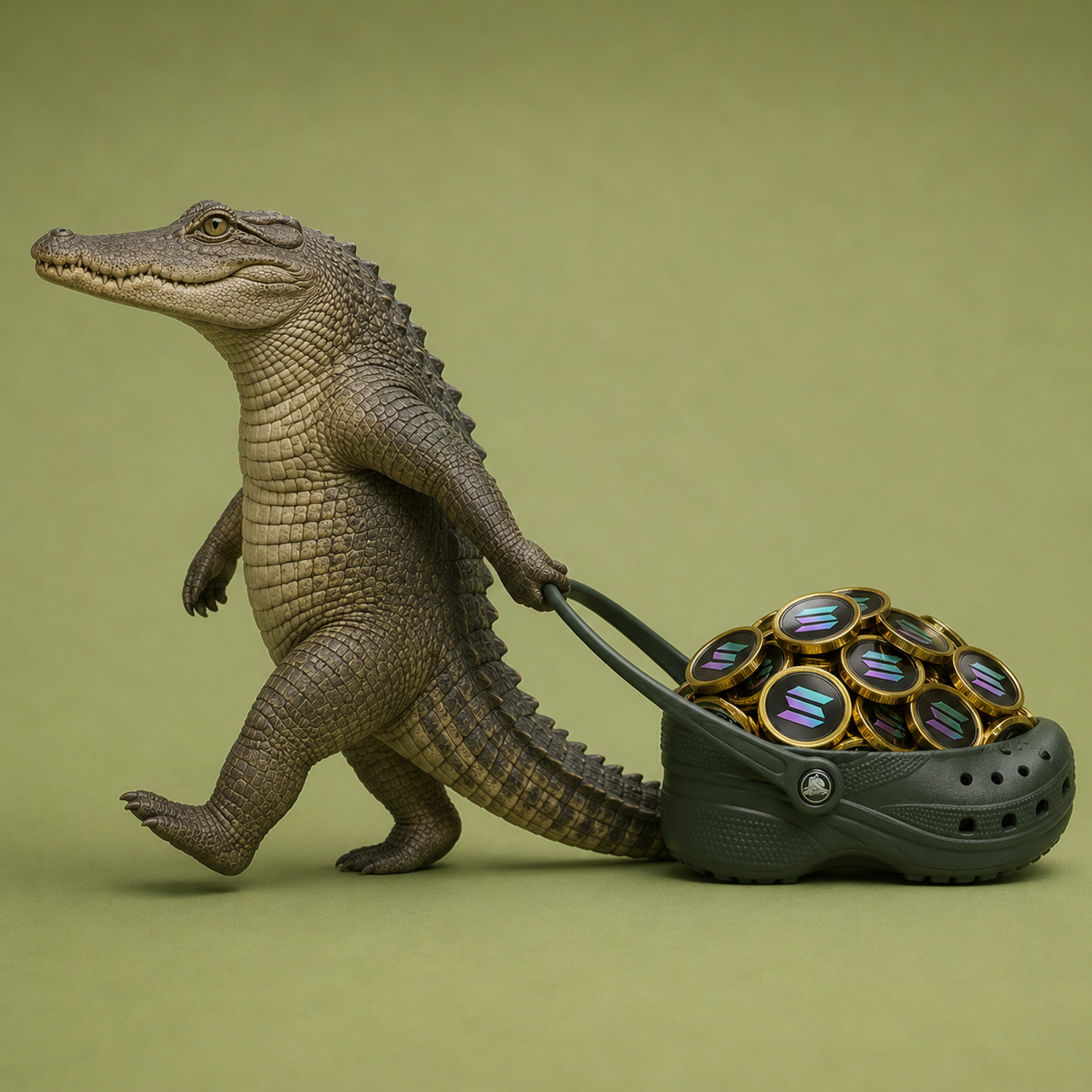 Crocodile pulling a Croc full of Solana coins
